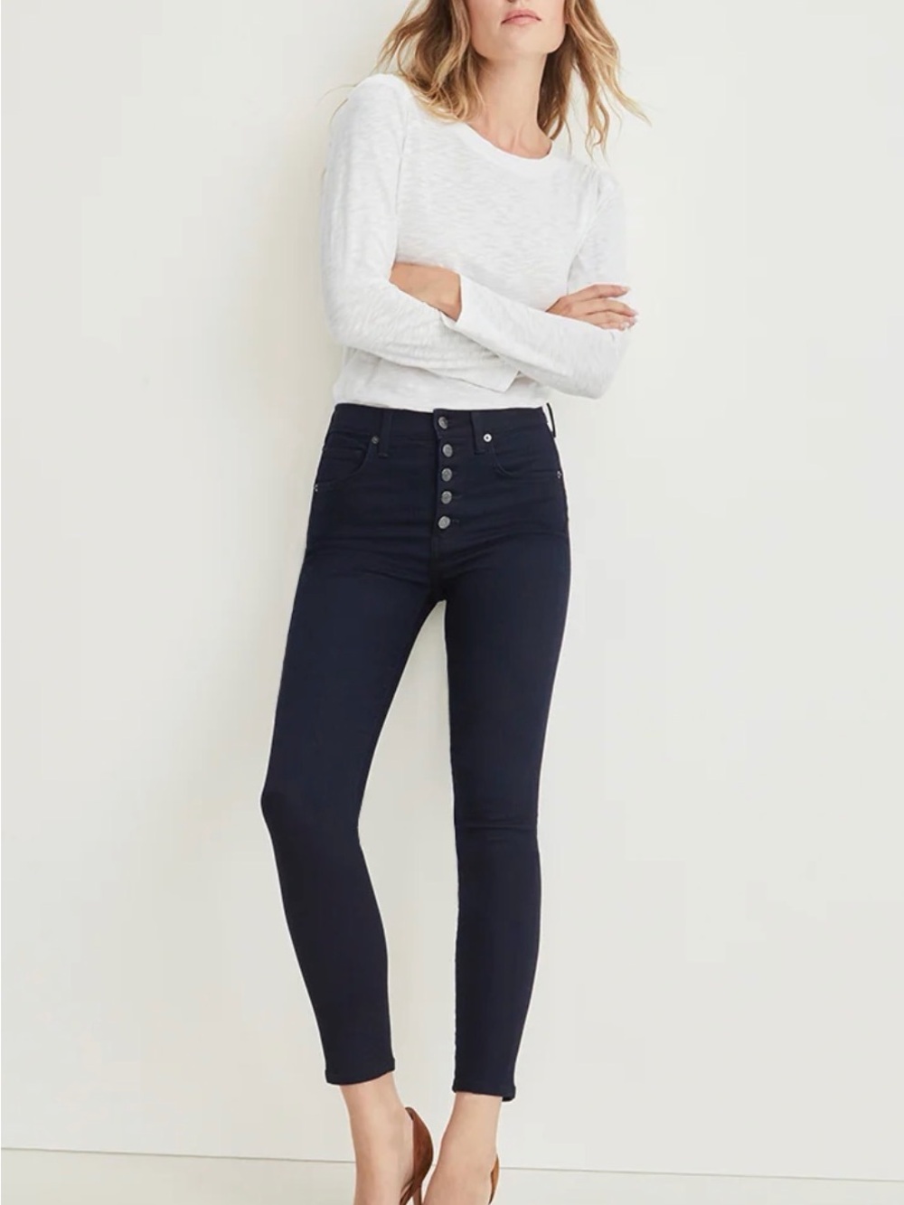 Veronica Beard High-Rise Button-Front Skinny Jeans in Dark Navy Size 27